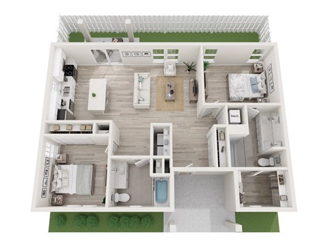 a 3d rendering of a floor plan with a bedroom and a bathroom